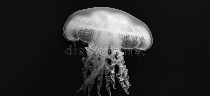 Ethereal jellyfish floating in dark waters stock illustration