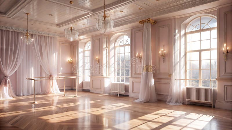 Ethereal Pink Ballet Studio A Dreamy Winter Morning Dance Photography Perfect for Wallpaper or Art Prints vector illustration