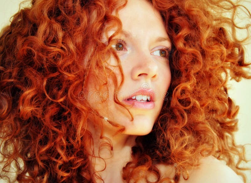 Ethereal Young Women With Red Curly Hair Stock Image 