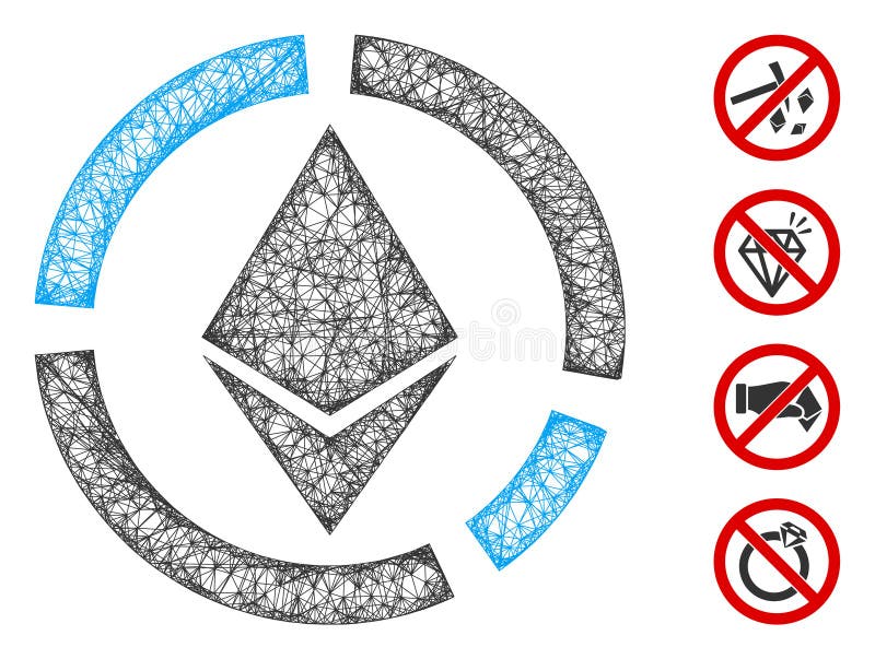 Mesh Ethereum circle diagram web icon vector illustration. Carcass model is based on Ethereum circle diagram flat icon. Network forms abstract Ethereum circle diagram flat model.