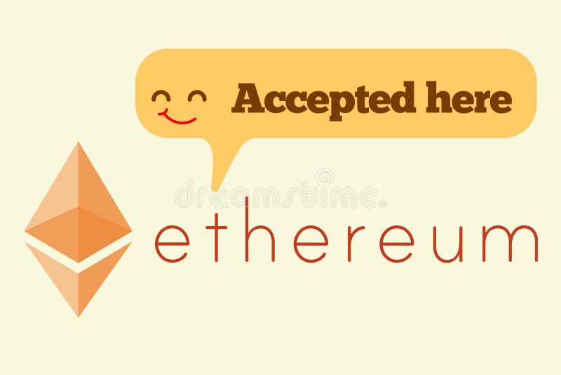 Ethereum Coin with the Badge of Accepted Here Template Editorial Stock