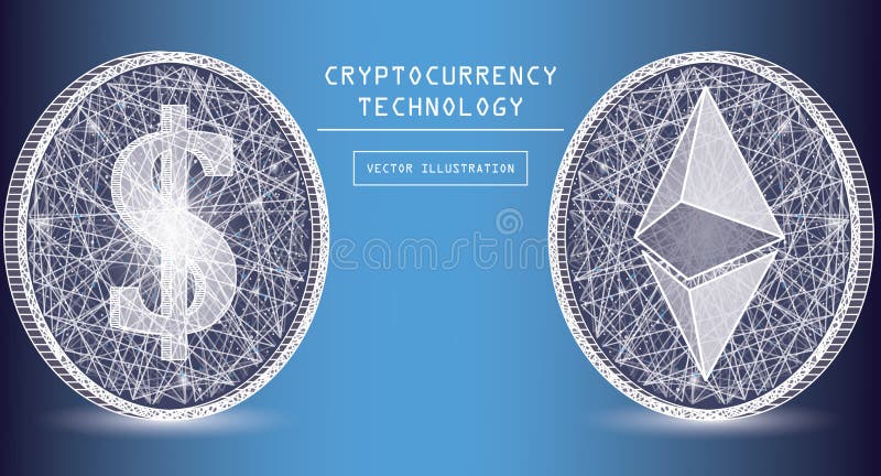 Ethereum cyfrowej waluty wektorowe ikony i symbole Crypto waluta żetonu monety ilustracji