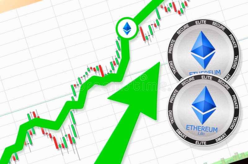 Ethereum lite wzrasta ethereum lite cryptocurrency cena wyższa wskaźnik latania wzrost sukcesu wzrost cena obraz stock