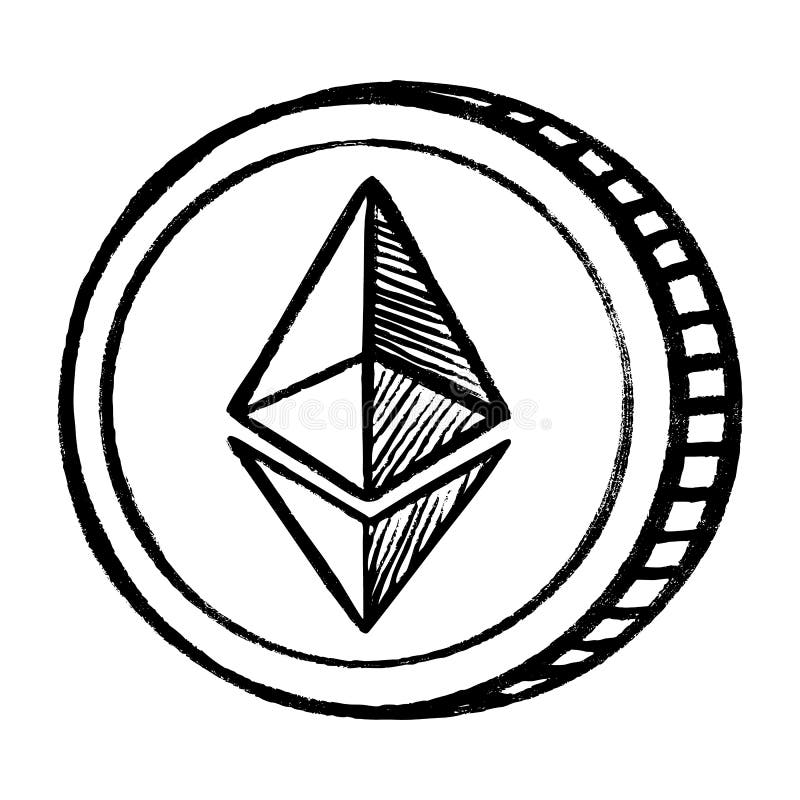 Etherium cryptocurrency money coin sketch icon. Vector Ethereum crypto sign. Hand drawn isolated crypto mining symbol. royalty free illustration