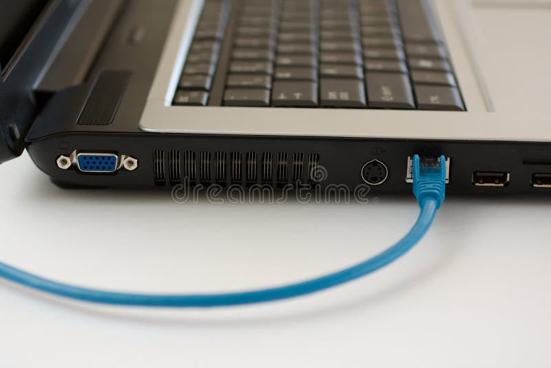 Ethernet cable plugged into laptop