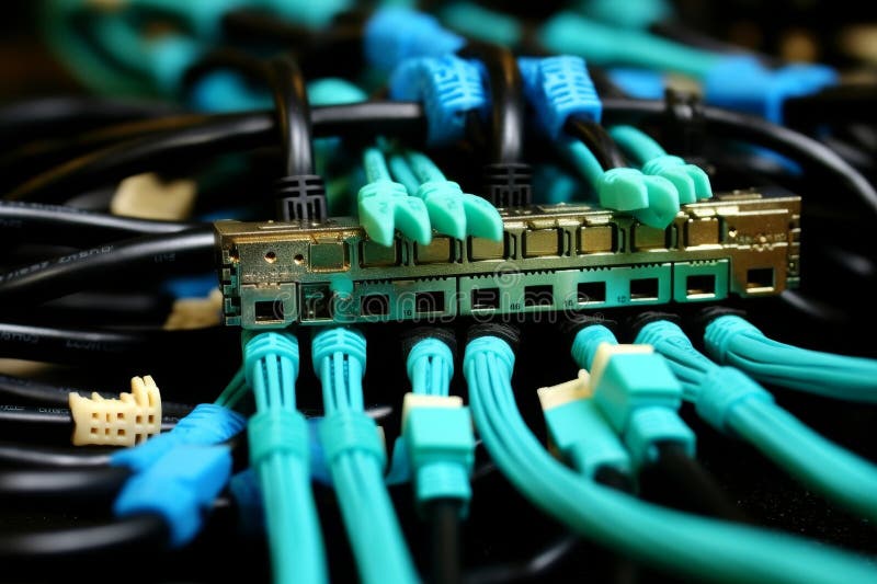 Ethernet cables connected to network server cabinet for efficient data management royalty free stock photos