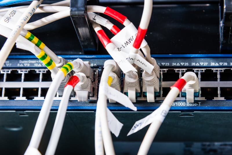Ethernet cables connected to server switch royalty free stock images