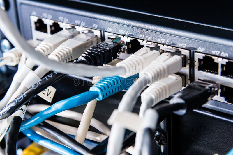 Ethernet cables connected to server switch royalty free stock photo
