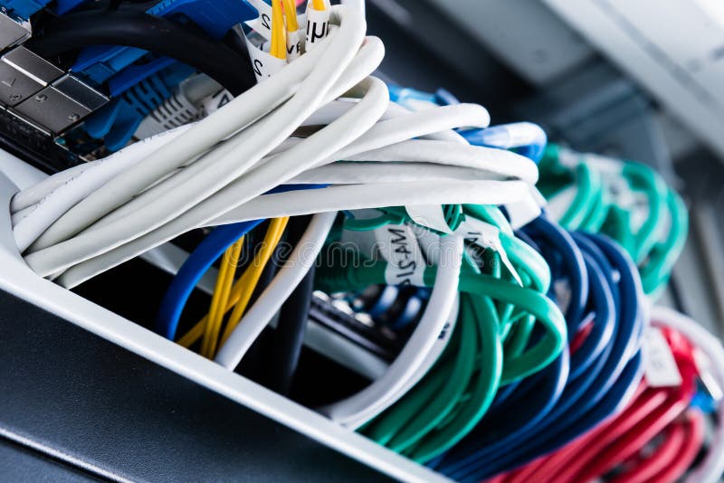 Ethernet cables connected to server switch royalty free stock photography