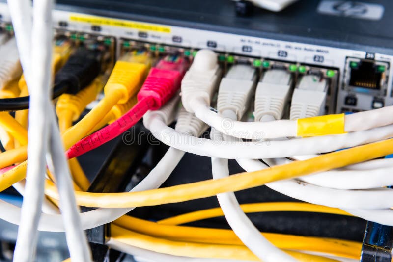 Ethernet cables connected to server switch royalty free stock images