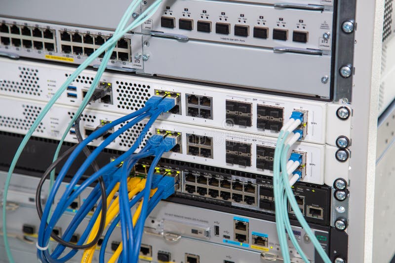Ethernet, wired transmission. Network security equipment. Cybersecurity infrastructure. Switch or router socket, cable connections. Ethernet, wired transmission. Network security equipment. Cybersecurity infrastructure. Switch or router socket, cable connections.