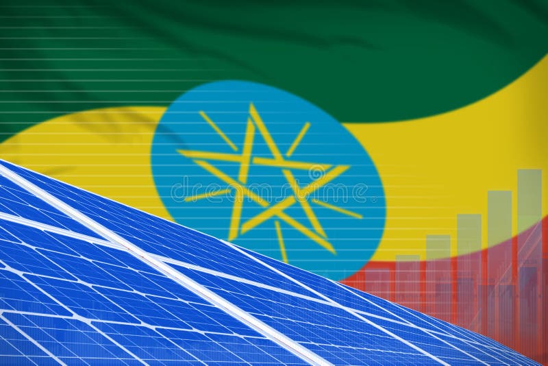Ethiopia solar energy power digital graph concept - modern natural energy industrial illustration. 3D Illustration stock illustration Ethiopia solar energy power digital graph concept - modern natural energy industrial illustration. 3D Illustration stock illustration