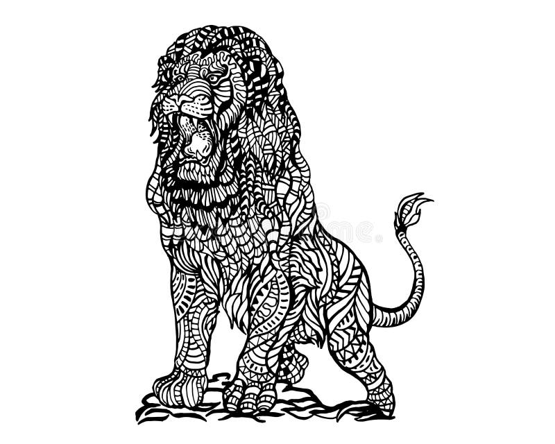 Ethnic Animal Doodle Detail Pattern - Angry Lion Zentangle Illustration. 