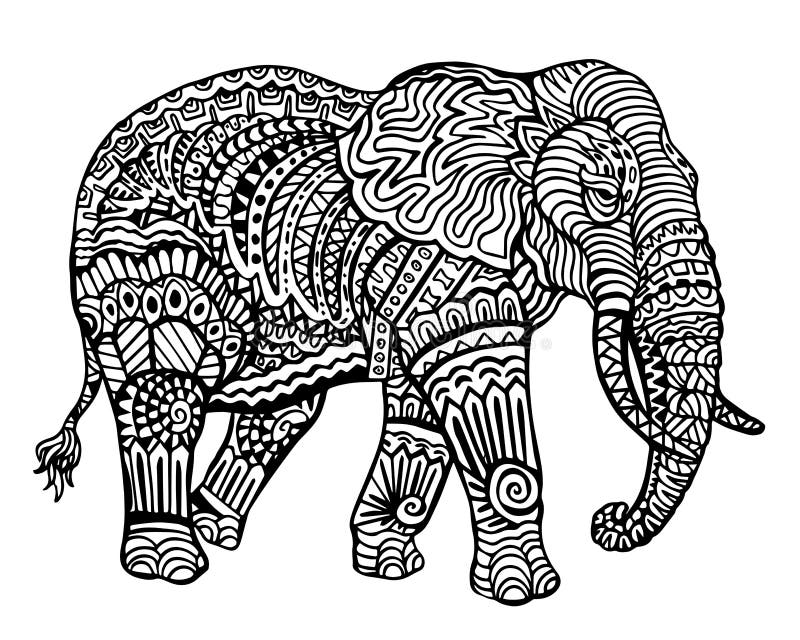 Ethnic Animal Doodle Detail Pattern - Elephant Zentangle Illustratio