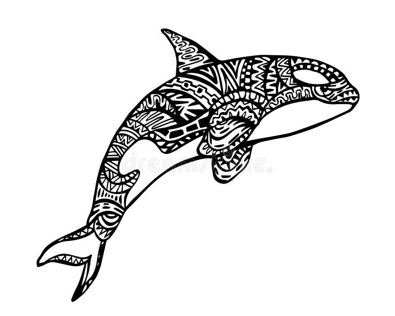 Download Ethnic Animal Doodle Detail Pattern - Killer Whale Zentangle Illustration Stock Vector ...