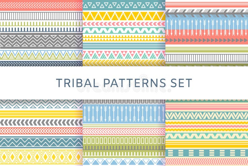 Ethnic boho tribal indian seamless patterns set.