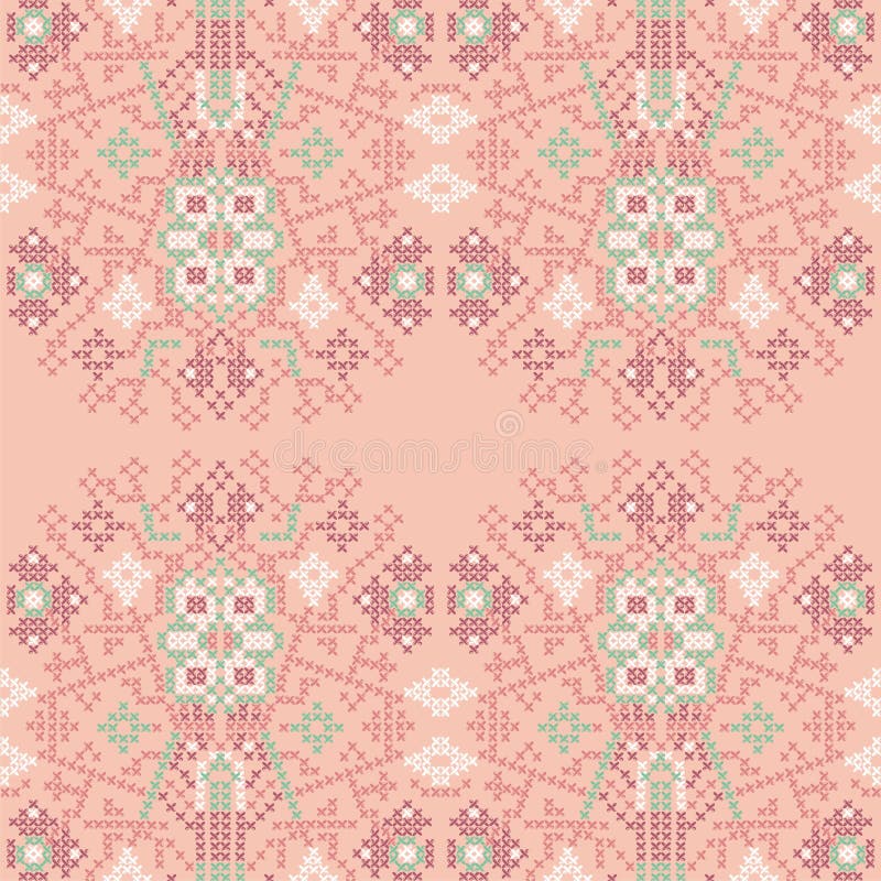 Ethnic Cross Stitch Geometric Pattern, Jacquard, Graphic Pattern in Boho Style Stock Vector