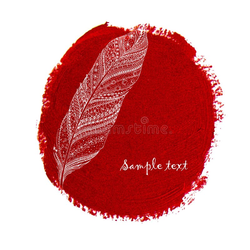 Ethnic doodle feather on a watercolor circle