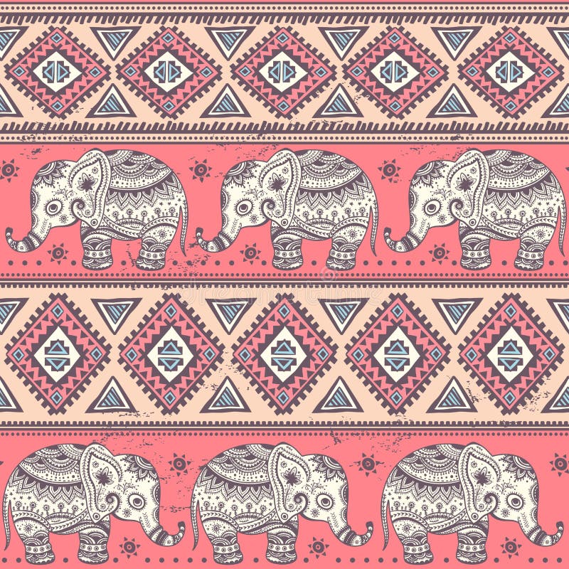 Ethnic elephant seamless vector illustration