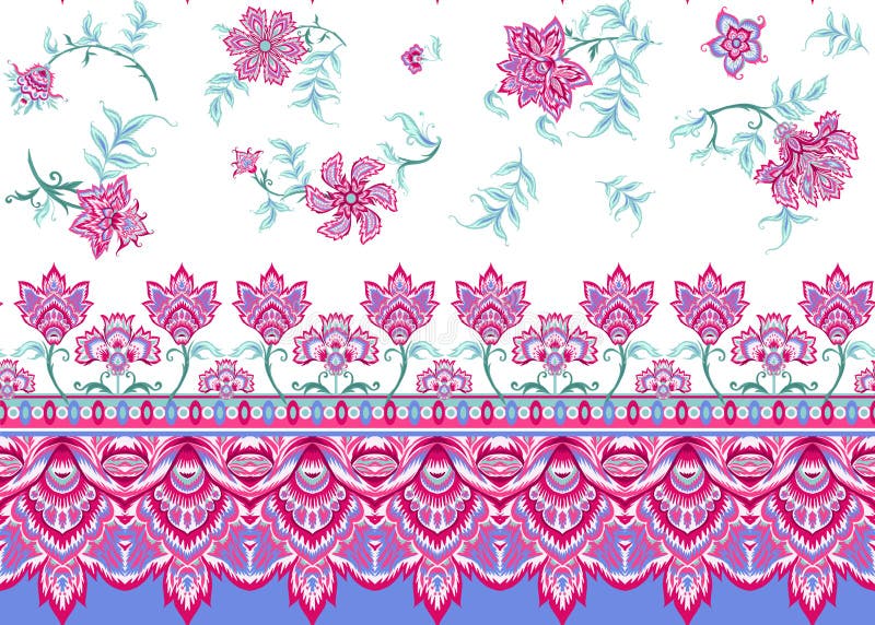 Ethnic seamless pattern in kalamkari style vector illustration