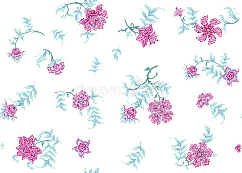 Ethnic seamless pattern in kalamkari style vector illustration