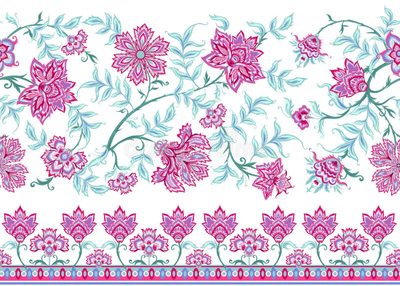 Ethnic seamless pattern in kalamkari style stock illustration