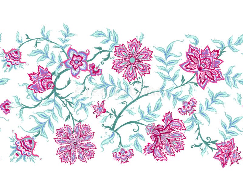 Ethnic seamless pattern in kalamkari style stock illustration