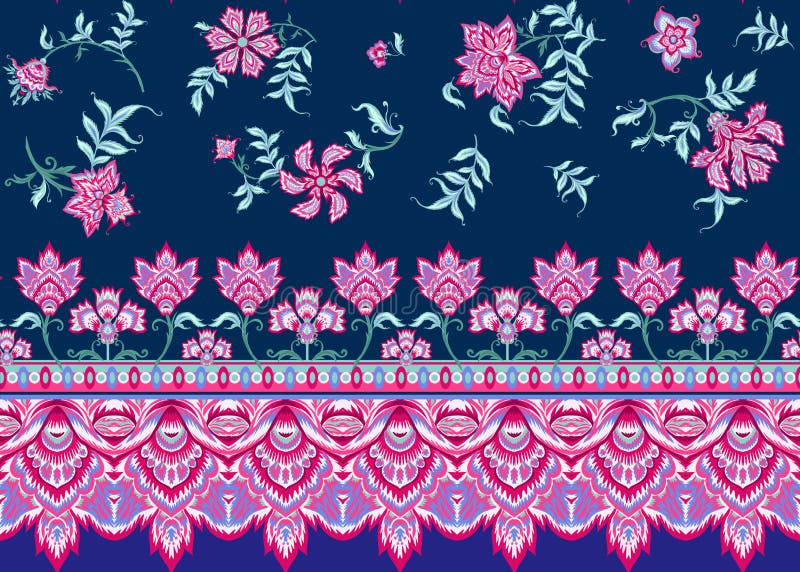 Ethnic seamless pattern in kalamkari style vector illustration