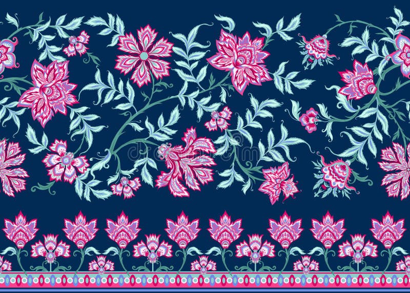 Ethnic seamless pattern in kalamkari style vector illustration