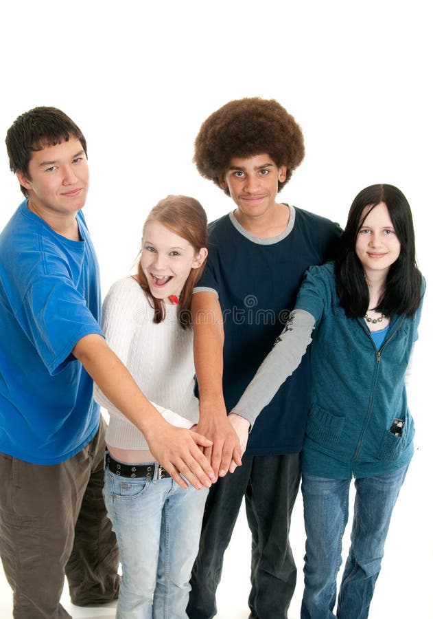 Ethnic teen teamwork stock photography
