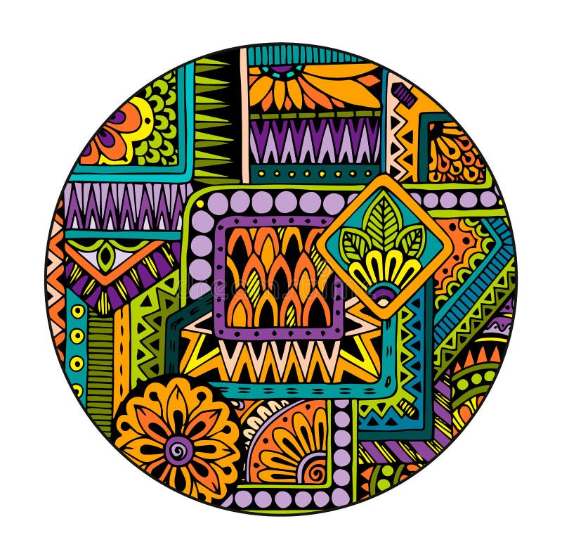 Ethnic tribal pattern in circle. Mosaic mandala. Abstract vector background. vector illustration Ethnic tribal pattern in circle. Mosaic mandala. Abstract vector background. vector illustration