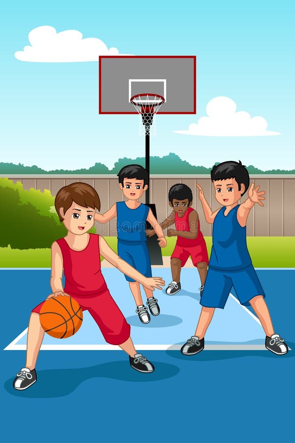 Ethnie multi d'enfants jouant l'illustration de basket-ball illustration libre de droits Ethnie multi d'enfants jouant l'illustration de basket-ball illustration libre de droits