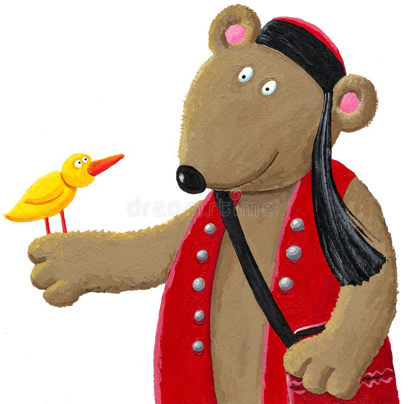 Ethno bear with bird