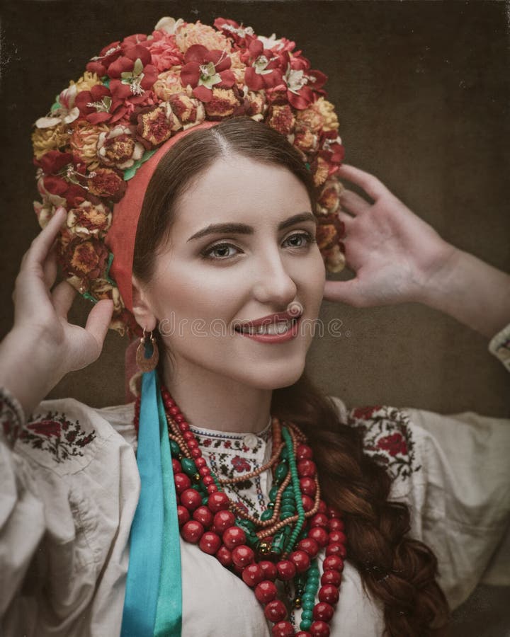 Ethno Beauty Beautiful Young Woman Traditional Ukrainian Dress Crown ...