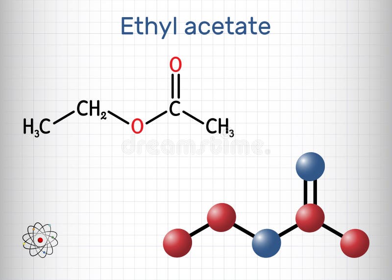 Ethyl Acetate, Ethyl Ethanoate, C4H8O2 Molecule. it is Acetate Ester
