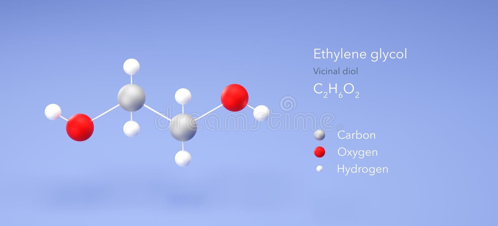 Ethylene Glycol Molecular Structure 3d, Flat Model, Vicinal Diol