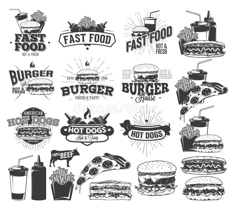 Etichetta degli alimenti a rapida preparazione, logos illustrazione di stock