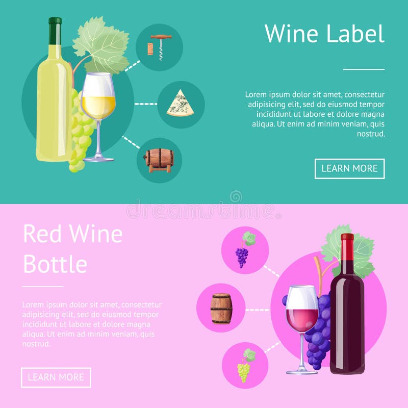 Etichetta del vino e bottiglia delle insegne rosse di Internet illustrazione di stock Etichetta del vino e bottiglia delle insegne rosse di Internet illustrazione di stock