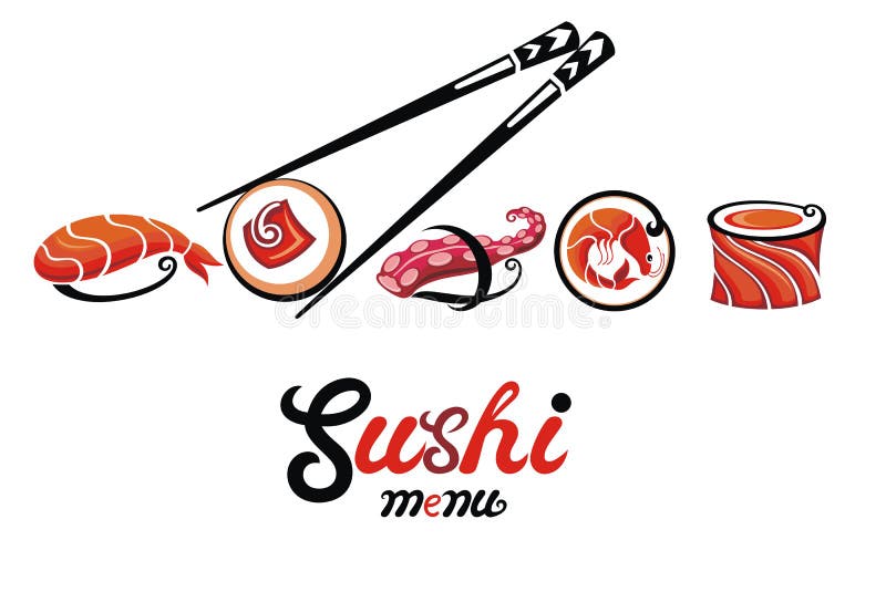Etichetta giapponese dell'alimento per il menu dei sushi illustrazione di stock
