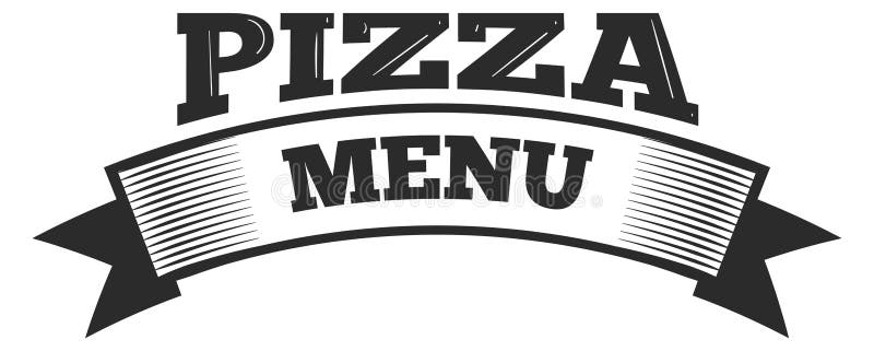 Etichetta a nastro del menu pizza. modello di emblema alimentare illustrazione vettoriale