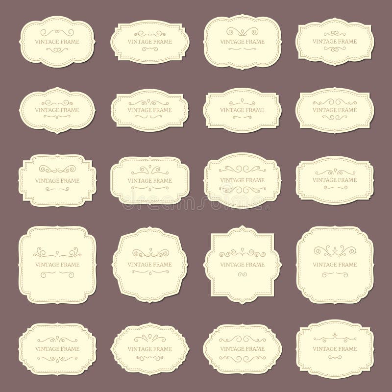 Etichette d'annata della struttura Strutture di nozze di ovale e di rettangolo Etichetta antica con l'insieme di vettore del conf