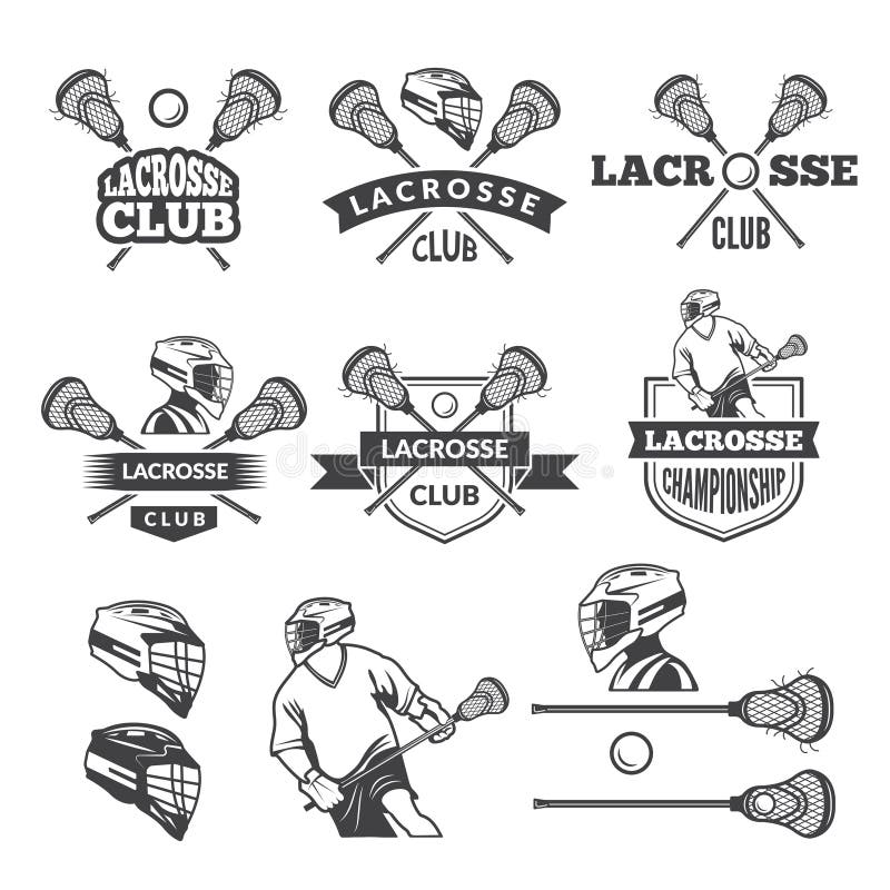 Etichette del club di lacrosse Immagini monocromatiche di vettore messe royalty illustrazione gratis Etichette del club di lacrosse Immagini monocromatiche di vettore messe royalty illustrazione gratis