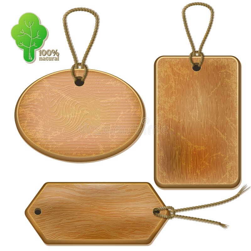 Etichette di legno rustiche sulle corde illustrazione di stock