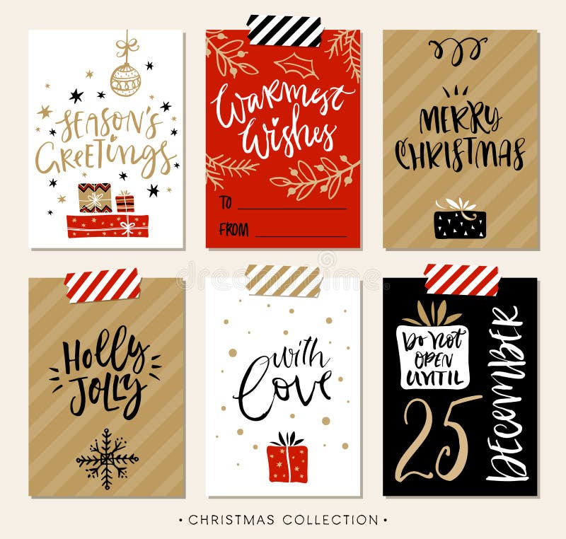 Etichette e carte del regalo di Natale con la calligrafia illustrazione vettoriale Etichette e carte del regalo di Natale con la calligrafia illustrazione vettoriale