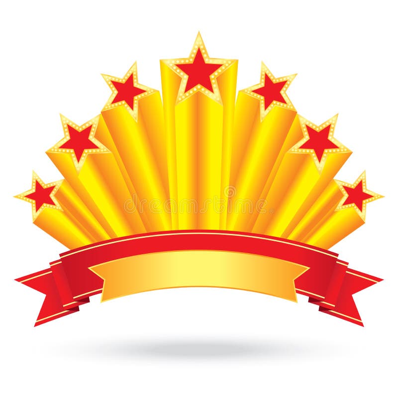 Etichetti le stelle d'oro brillanti del lusso di anniversario con l'aumento del nastro illustrazione di stock Etichetti le stelle d'oro brillanti del lusso di anniversario con l'aumento del nastro illustrazione di stock