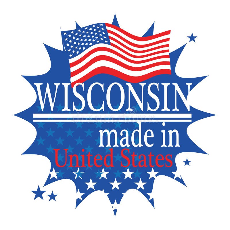 Etikett med flaggan och text som göras i Wisconsin royaltyfri illustrationer Etikett med flaggan och text som göras i Wisconsin royaltyfri illustrationer