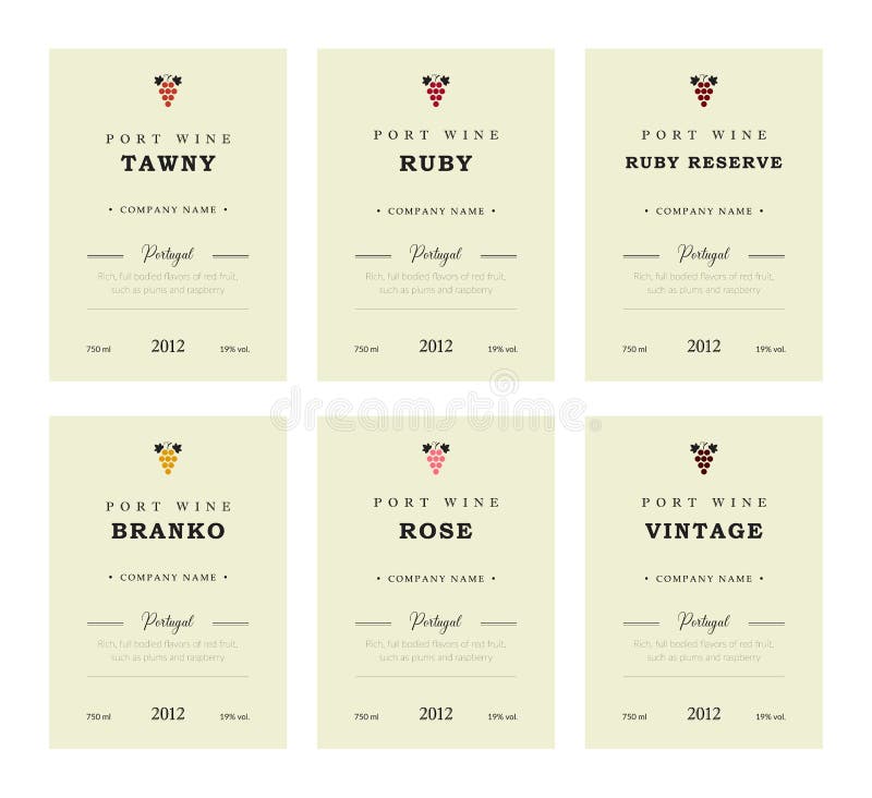 Port wine labels. Vector premium template set. Clean and modern design. Towny, Ruby, Reserve, Branco, Rose, Vintage. Red and White wine. National Portuguese Wine. Port wine labels. Vector premium template set. Clean and modern design. Towny, Ruby, Reserve, Branco, Rose, Vintage. Red and White wine. National Portuguese Wine
