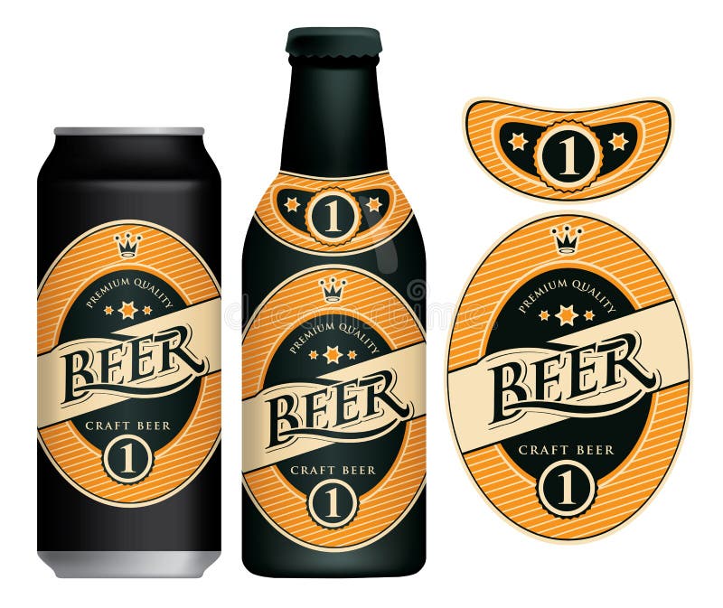 Etiqueta da cerveja do vetor na lata e na garrafa de cerveja ilustração royalty free Etiqueta da cerveja do vetor na lata e na garrafa de cerveja ilustração royalty free