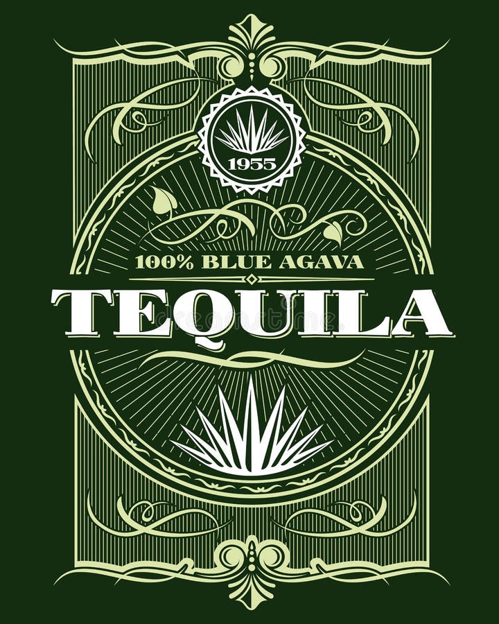 Etiqueta de la botella del vector de la bebida del tequila del alcohol del vintage