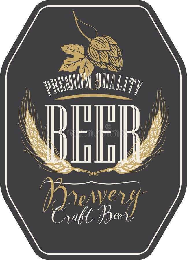 Etiqueta de la cerveza con los oídos, los saltos y las inscripciones del trigo ilustración del vector Etiqueta de la cerveza con los oídos, los saltos y las inscripciones del trigo ilustración del vector